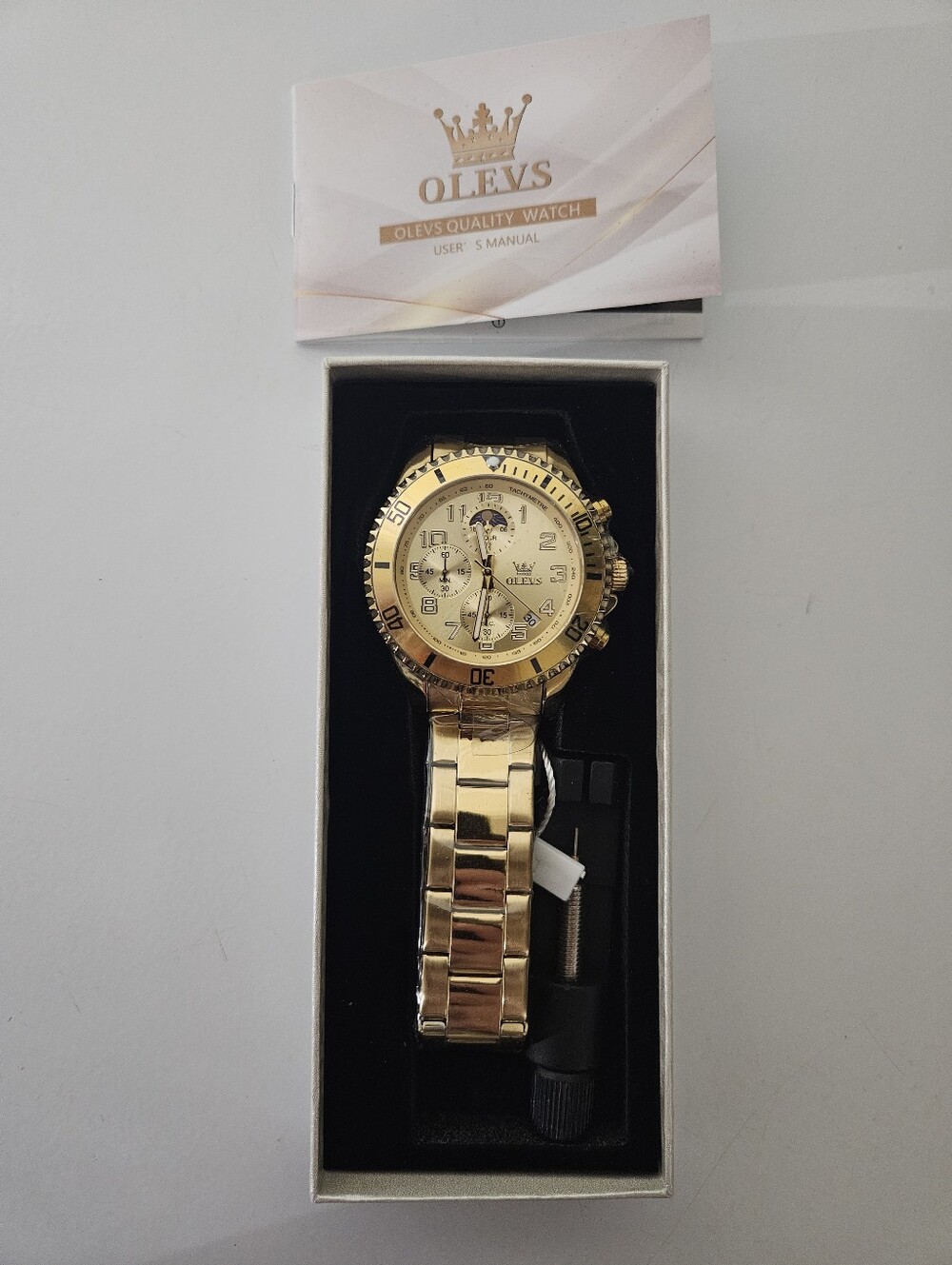 OLEVS 2926 Men's Gold & White Chronograph Quartz Watch NWT